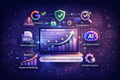 Diagram of website optimization and SEO with icons and text on a dark background
